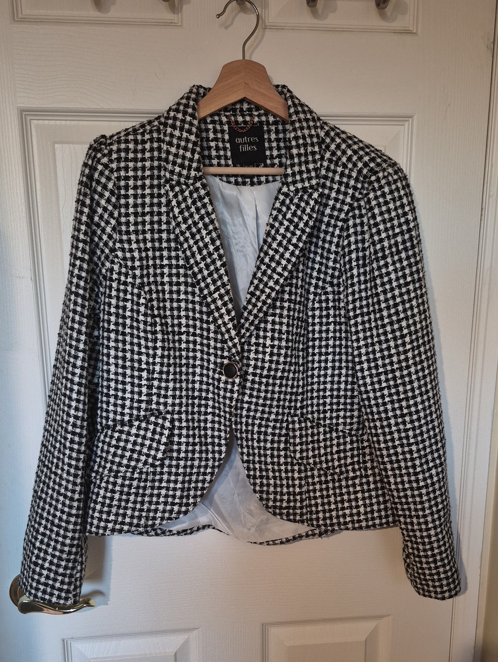 Autres Filles Houndstooth Tweed Blazer Jacket Black White XL Fits L